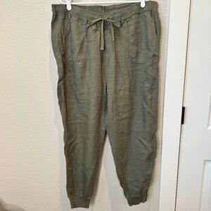 Nordstrom Caslon Green 100% Linen High Rise Jogger Pants - Size 16W - EUC